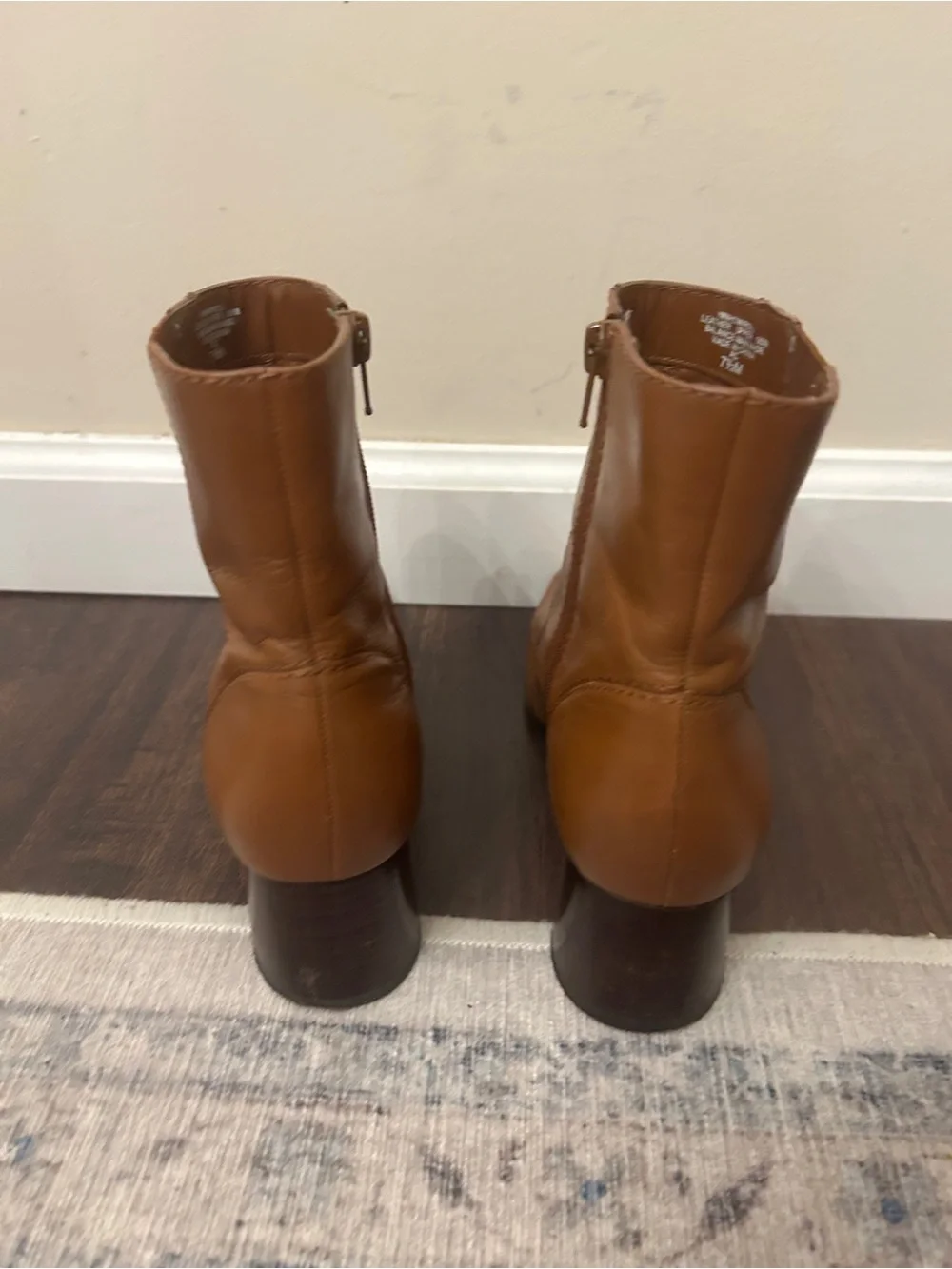 Nine West Tan Leather Square-Toe Ankle Boots Sz 7.5 Fall Y2K Inspo Block Heel